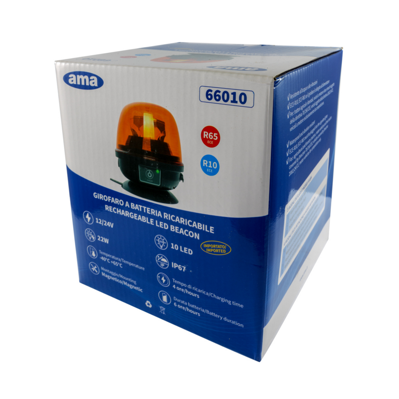 Lampeggiante LED magnetico a batteria  12-24V, 22W, IP67, 10 LED. Autonomia batteria 6 ore