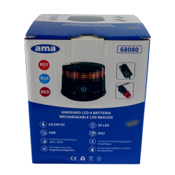 Lampeggiante magnetico LED a batteria 12-24V, 19W, IP67, 30 LED. Autonomia batteria 6,5 ore.
