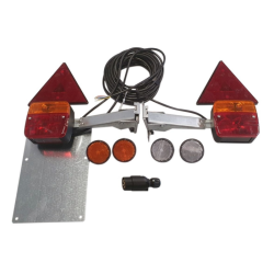 KIT LUCI POSETRIORI ALOGENE CON TRIANGOLI, PORTATARGA E STAFFE ORIZZONTALI RIBALTABILI A SCATTO, CAVI 7,5 M + 2,5 M