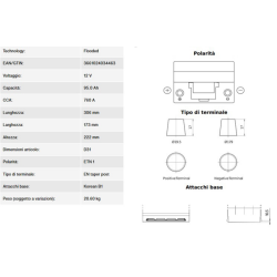 BATTERIA 95AH, 760A, 306X173X222, SX