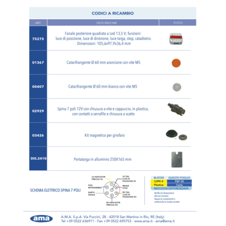 KIT LUCI POSTERIORI LED CON MAGNETE, CAVO 7,6 M + 2,5 M CON CAVI CONNETTORIZZATI SEPARABILI