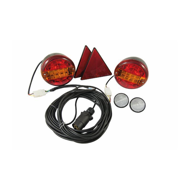 KIT LUCI ROTONDE POSTERIORI LED, TRIANGOLI ROSSI RIFRANGENTI, CATARIFRANGENTI ROTONDI BIANCHI, CAVO 10 M + 4 M