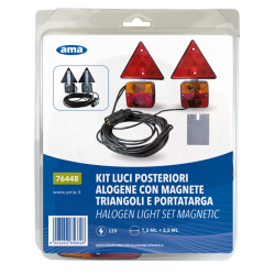 KIT LUCI POSTERIORI ALOGENE CON MAGNETE, TRIANGOLI E PORTATARGA, CAVI 7,5 M + 2,5 M