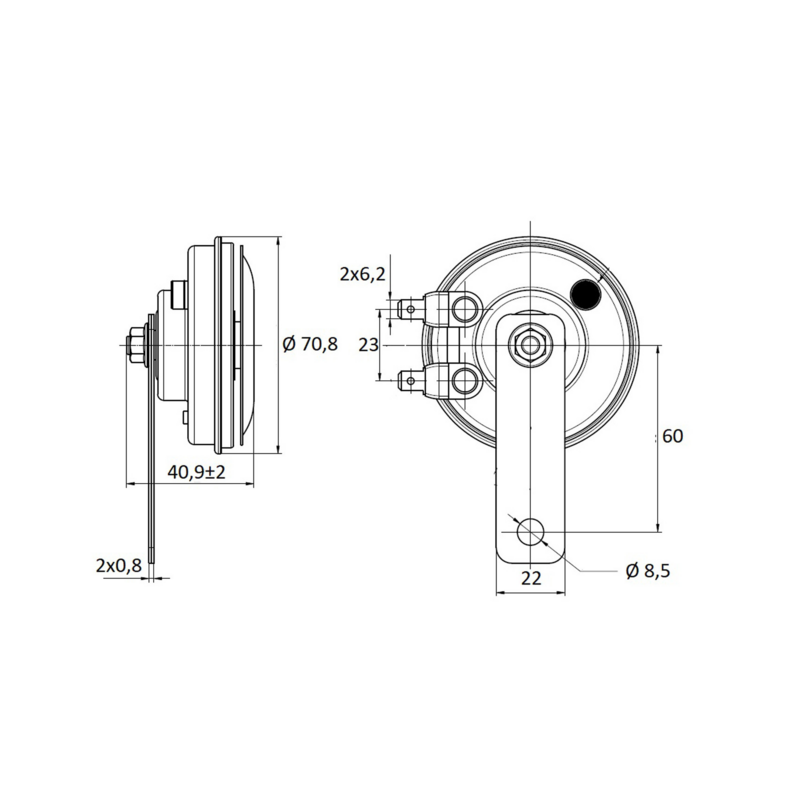 Avvisatore acustico elettromagnetico a disco diametro 70 mm 12V 105~118dB