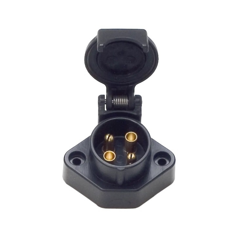Presa 4 poli 12-24V in plastica con 2 fori di fissaggio e coperchio