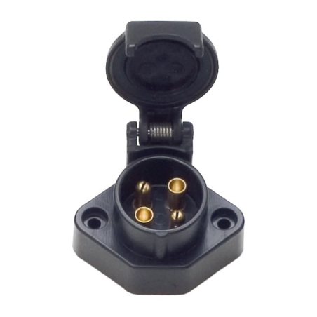 Presa 4 poli 12-24V in plastica con 2 fori di fissaggio e coperchio