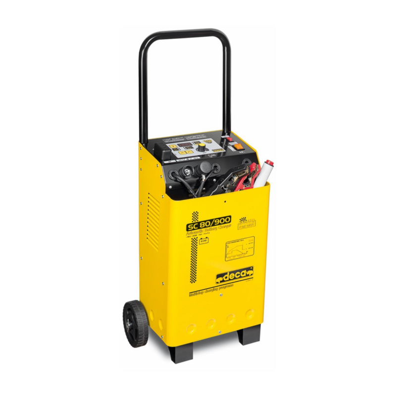 CARICABATTERIE SC80/900, AVVIATORE RAPIDO PROFESSIONALE, CON CONTROLLO PICCHI DI TENSIONE 12/24V