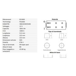 BATTERIA 180AH, 1000A, 513X223X223,  SX