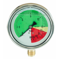 MANOMETRO ISOMETRICO IN INOX Ø 100MM, SCALA 0-15/60 BAR, ATTACCO RADIALE G 1/2"