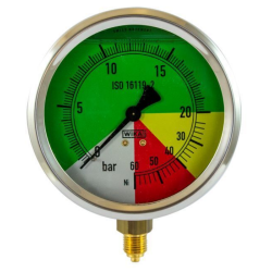 MANOMETRO ISOMETRICO IN INOX Ø 100MM, SCALA 0-20/60 BAR, ATTACCO RADIALE G 1/4"