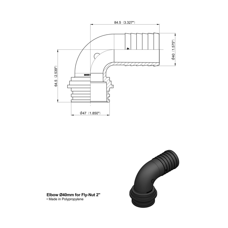 RACCORDO CURVO Ø40 X GIRELLO 2"