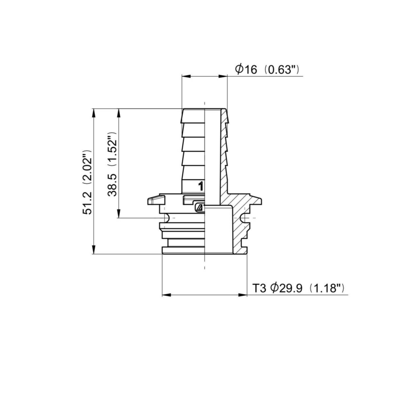 RACCORDO DRITTO T3 MASCHIO D.16