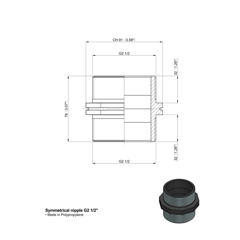 NIPPLO 2"1/2 SIMMETRICO ARAG 2502080
