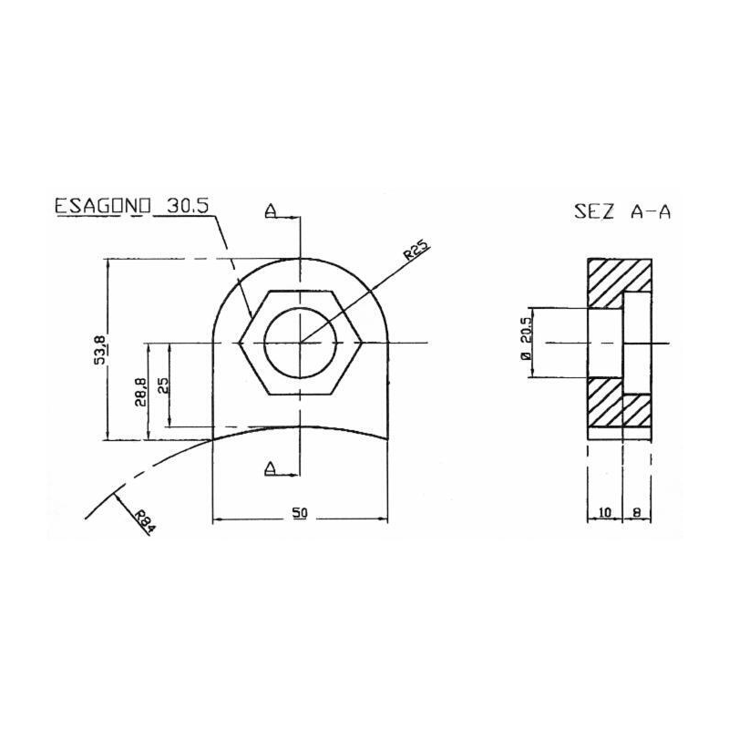 SUPPORTO MAZZA PER TRINCIA CON ESAGONO Ø20,5