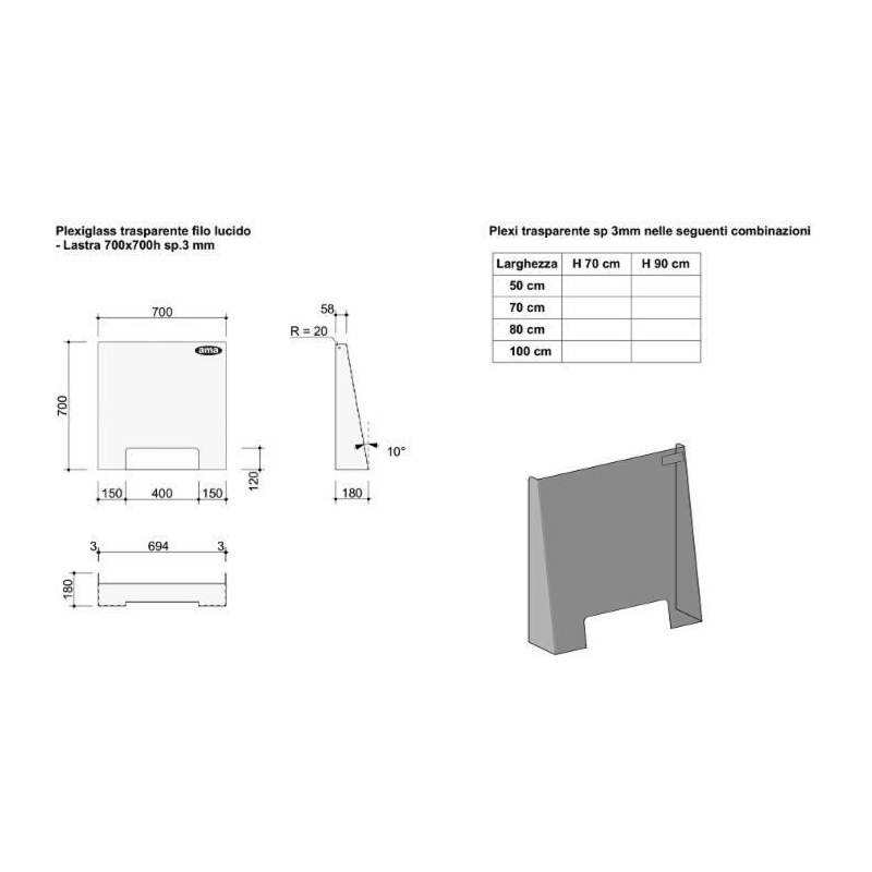 PANNELLI DIVISORI PROTETTIVI 3MM 700X900
