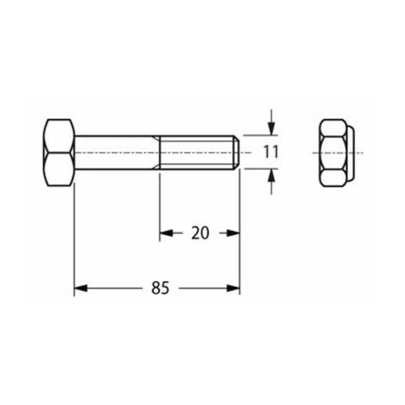 VITE PER GRILLI T.E. Ø 11MM, L- 85MM, L FILETTO- 20MM
