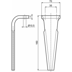 dente tipo R2 70x7 Ø10,5