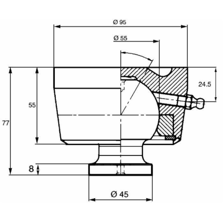 ATTACCO SUPERIORE SFERICO Ø55 PER MARTINETTO