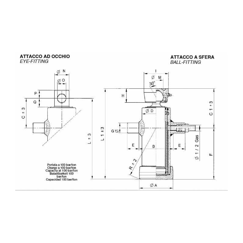 MARTINETTO IDRAULICO CORSA 1510mm CON SFERA