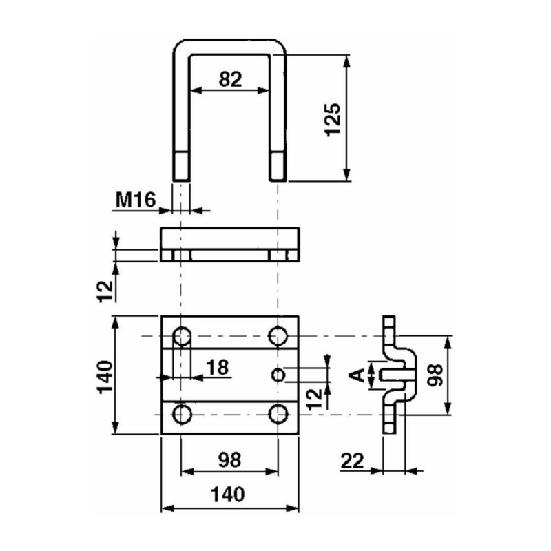 STAFFA FISSAGGIO MOLLA QUADRA 25X25