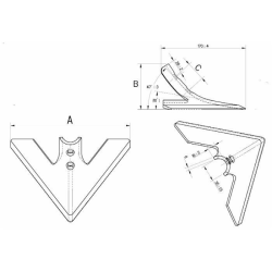 Vomere a lancia piatto 150x6 interasse fori mm 45, per molla flex 45x12 e 60x12 a due fori