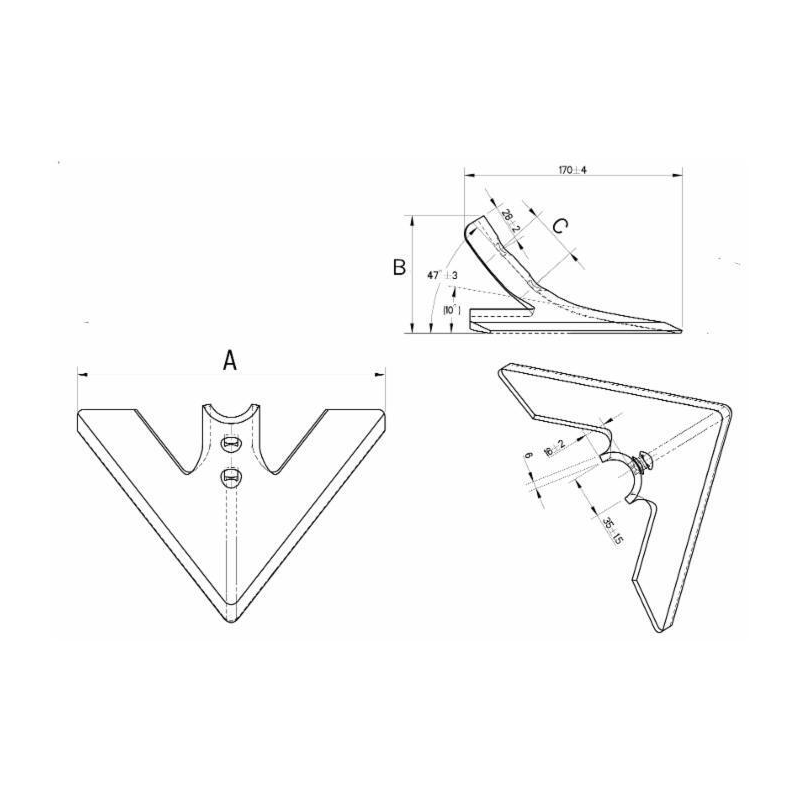 VOMERE LANCIA PIATTO 250X6/45