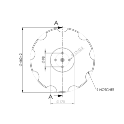 DISCO 460X5 CONCAVO DENTATO BASE PIANA, 4 FORI ø 13 SU ø 98 SKF