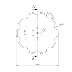 DISCO 510X4 CONCAVO DENTATO, 4 FORI Q. 13X13 SU ø 122