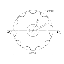 DISCO 560X4 CONCAVO DENTATO BASE PIANA, 4 FORI ø 13 SU ø 98 SKF