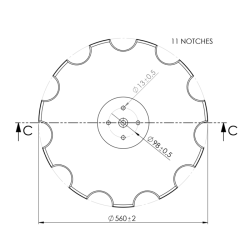 DISCO 560X5 CONCAVO DENTATO BASE PIANA, 4 FORI ø 13 SU ø 98 SKF