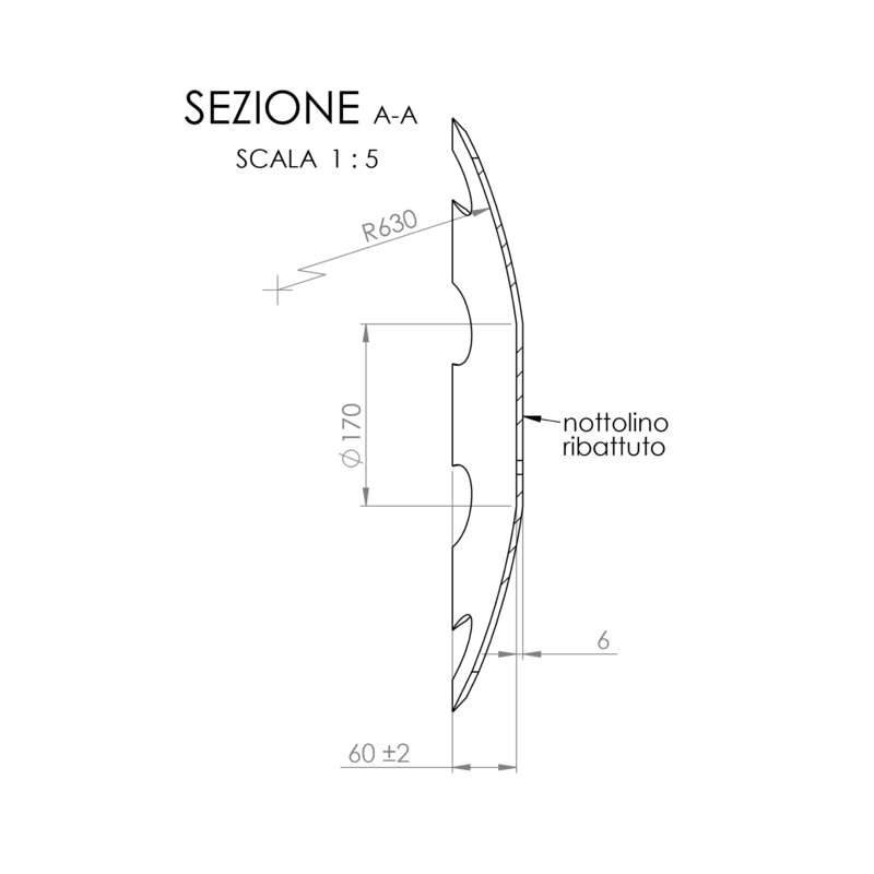 DISCO 560X6 CONCAVO DENTATO BASE PIANA, 5 FORI ø 13 SU ø 98 SKF