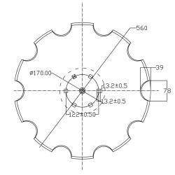 DISCO 560X4 CONCAVO DENTATO BASE PIANA, 6 FORI Q. 13X13 SU ø 122