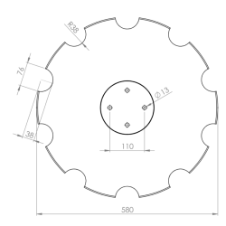 DISCO 580X5 CONCAVO DENTATO BASE PIANA 4 FORI ø 13 SU ø 110 ADATT. POETTINGER