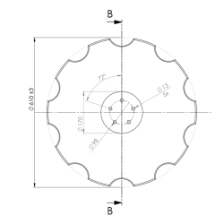 DISCO 610X6 CONCAVO DENTATO BASE PIANA, 5 FORI ø 13 SU ø 98 SKF