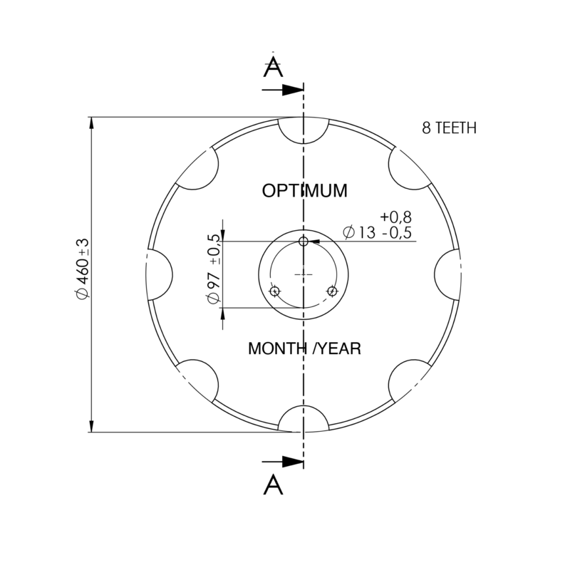 DISCO 460X6 CONCAVO DENTATO BASE PIANA, 3 FORI ø 13 Su ø 97 ADATT. HORSCH