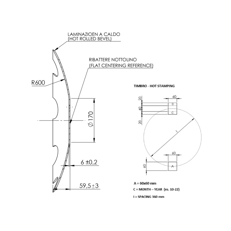DISCO 520X6 CONCAVO DENTATO BASE PIANA, 5 FORI ø 12,5 SU ø 105 ADATT. HORSCH