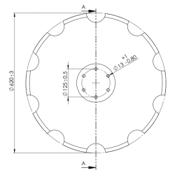 DISCO 620X6 CONCAVO DENTATO BASE PIANA, 6 FORI ø 13 SU ø 125 ADATT.HORSCH