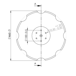 DISCO 460X5 CONCAVO DENTATO BASE PIANA 6 FORI ø 10,5 SU ø 100 ADATT. HORSCH