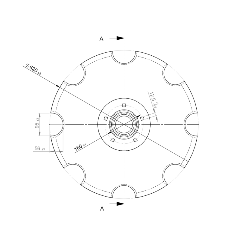 DISCO 620X6 CONCAVO DENTATO BUGNATURA INTERNA, 5 FORI Q.12,5 SU ø 160