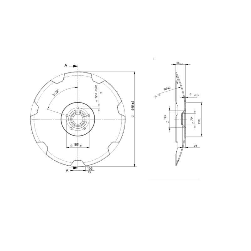 DISCO DENTATO Ø 645 N.5 FORI SP.6