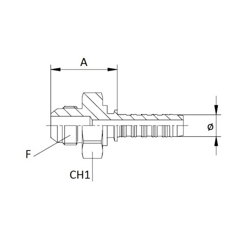 RACCORDO MASCHIO A PRESSARE JIC 74° FILETTO 9/16”- 18 TUBO 3/8”