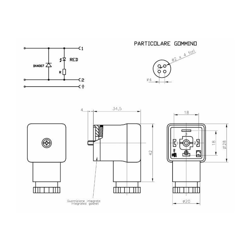 CONNETTORE PER ELETTROVALVOLE CON LED