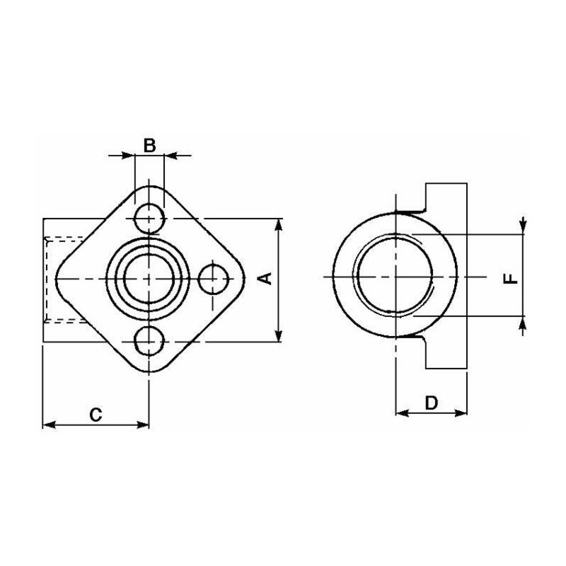 FLANGIA 3/8” A 3 FORI INTERASSE 40mm PER POMPE GRUPPO 2 e 3