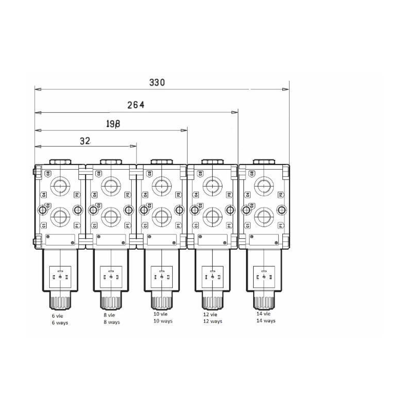 DEVIATORE ELETTRICO MODULARE A 14 VIE DA 3/8" 12VDC
