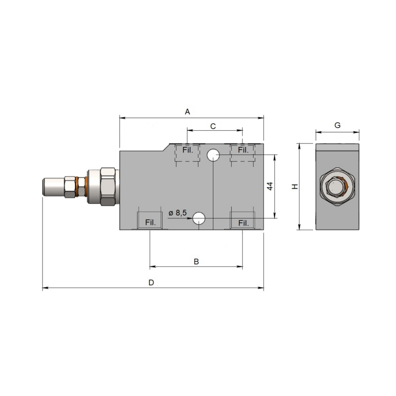 VALVOLA DI BLOCCO E CONTROLLO DISCESA (OVERCENTER) SEMPLICE EFFETTO 1/2"