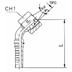 RACCORDO FEMMINA 45° A PRESSARE DIN 24° FILETTO 24X1,5 (16S) TUBO 1/2”