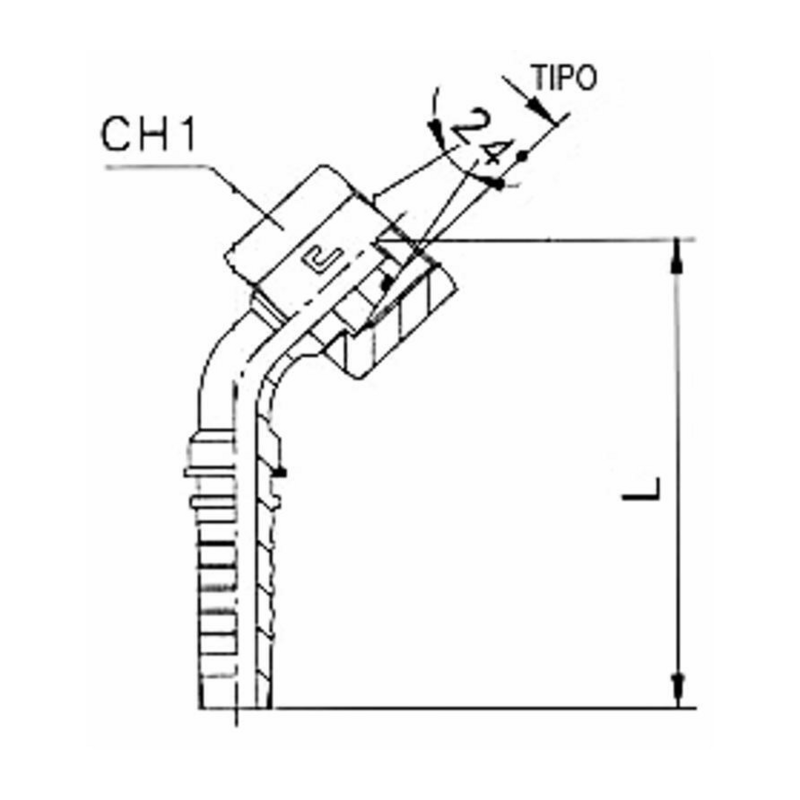 RACCORDO FEMMINA 45° A PRESSARE DIN 24° FILETTO 24X1,5 (16S) TUBO 1/2”