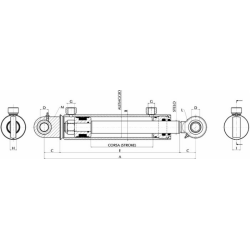 CILINDRO IDRAULICO 40X20X700  CON SNODI INDUSTRIALI