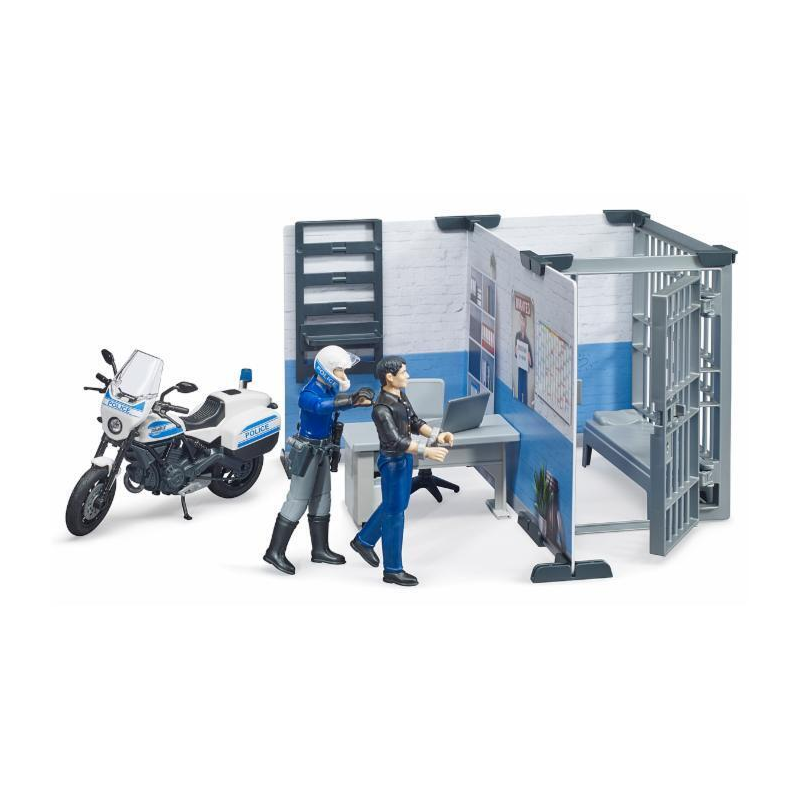 Modellini stazione polizia con motocicletta