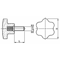 VOLANTINO 6 LOBI MASCHIO Ø 70, FILETTO M10. BLISTER 2 PZ